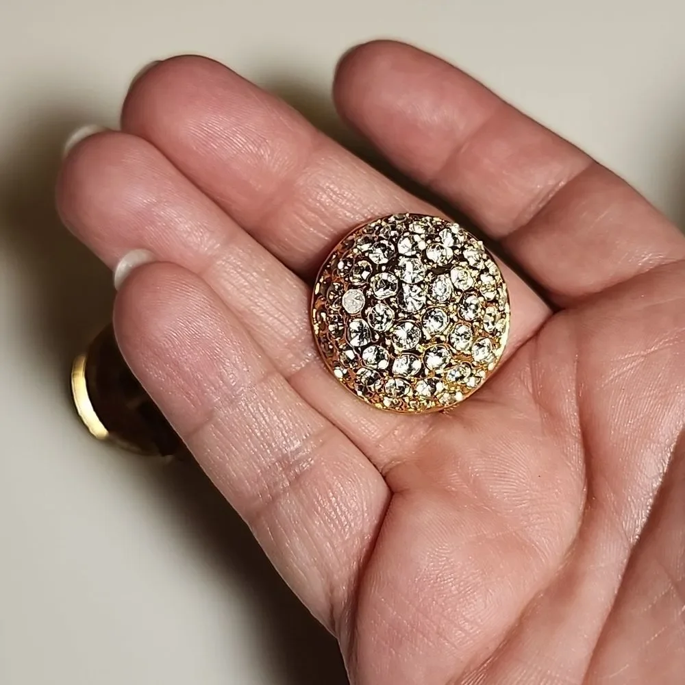 Goldtone faux diamond round dome vintage clip on earrings